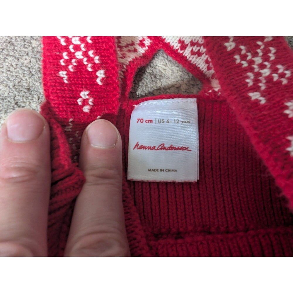 Hanna Andersson Baby Red Sweater Dress Fair Isle Size 6-12 Month Christmas Jumpe - Picture 6 of 7